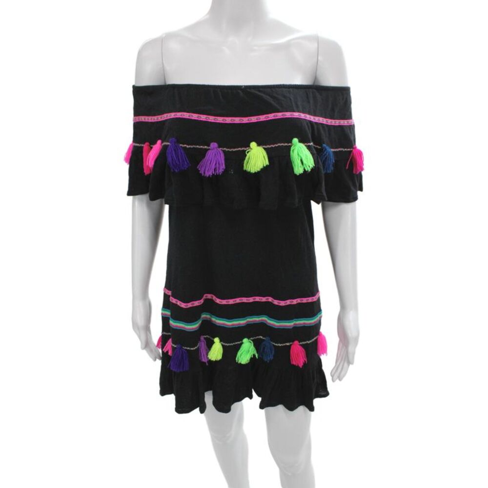 Pitusa Womens Mini Dress Black Striped Off the Shoulder Sleeveless Size PP